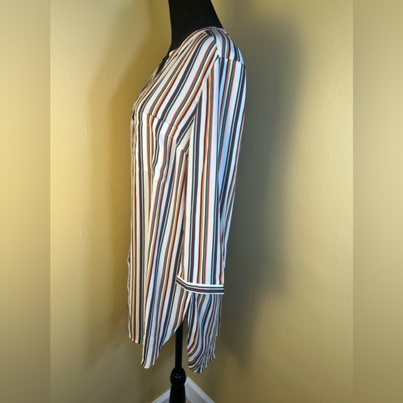 DR2 Women’s Size Medium Striped Button Down V-Neck Long Sleeve Shirt Dress - Picture 4 of 13